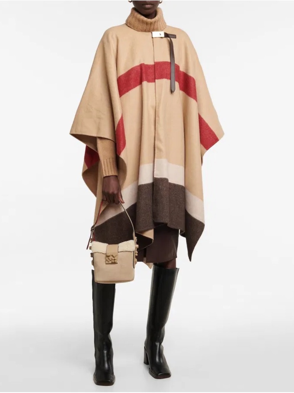 Polo by Ralph Lauren Beige Poncho with Red and Brown Stripes